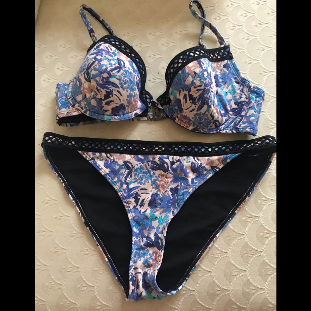 H & M Blue/Black Lingerie Bikini Sz 8